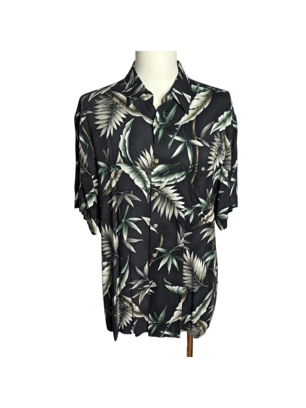 Campia Moda Button Up Hawaiian Camp Shirt Large Black Floral Short Sleeve Pocket